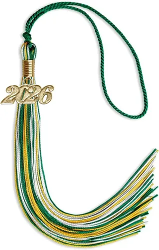 Miniatura 51 de Endea Graduation Borla mixta de triple color con gota de fecha dorada (negro/dorado/blanco, 2021)