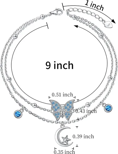 Miniatura 6 de Ladytree Tobillera ajustable de plata de ley 925 con estrella de mariposa para mujer