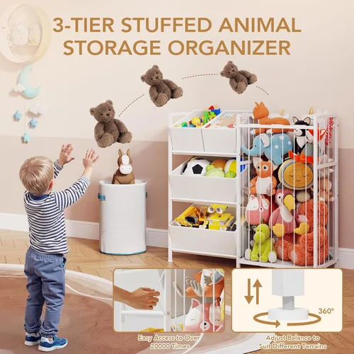 Miniatura 2 de BBLIKE Organizador de almacenamiento para niños con 4 contenedores extraíbles, organizador de almacenamiento para niños para juguetes de peluche