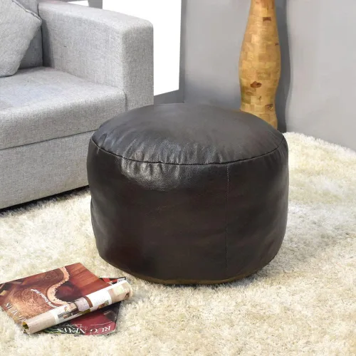 Miniatura 20 de Rugsotic Carpets Puf de cuero de cabra redondo hecho a mano ecológico negro – Puf de forma redonda, 14.0 in x 14.0 in x 14.0 in x 14.0 in, liso