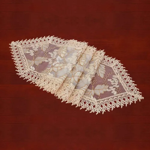 Miniatura 7 de Pequeños tapetes de mesa de encaje de cosecha de otoño para vacaciones de Acción de Gracias, hojas de roble bordadas en gasa transparente