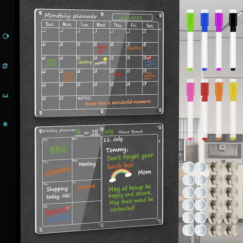 Miniatura 9 de Calendario acrílico magnético para refrigerador, 1 paquete de 11 x 15 pulgadas, calendario transparente para nevera, borrado en seco, juego