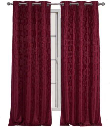 sheetsnthings Voyage - Juego de 2 cortinas opacas con aislamiento térmico jacquard, 76 pulgadas de ancho x 84 pulgadas de largo, color borgoña