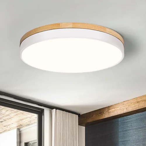 Miniatura 11 de Moderna lámpara de techo de madera regulable, lámpara de techo redonda negra LED empotrada, lámpara de techo minimalista para cocina, dormitorio