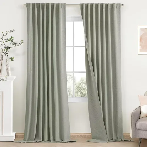 Miniatura 10 de SimpleHome - Cortinas 100% opacas de lino color naranja quemado, de 72 pulgadas de largo, con pestaña trasera de estilo granja para sala de estar