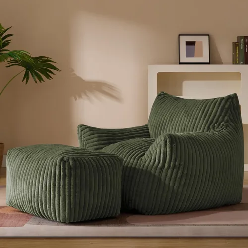 Miniatura 15 de Puf Chaise Lounge de Gran Tamaño para Interiores para Adultos con Reposabrazos y Otomana - Puf Gigante Cómodo Beige Perezoso para el Suelo, Sofá