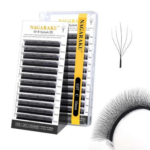 Miniatura 16 de NAGARAKU Extensiones de pestañas Double Tips 4D W, suministros con puntas dobles, gruesas con rizado D de 0.07 mm, bandeja mixta 8-15 mm, 0.07-D