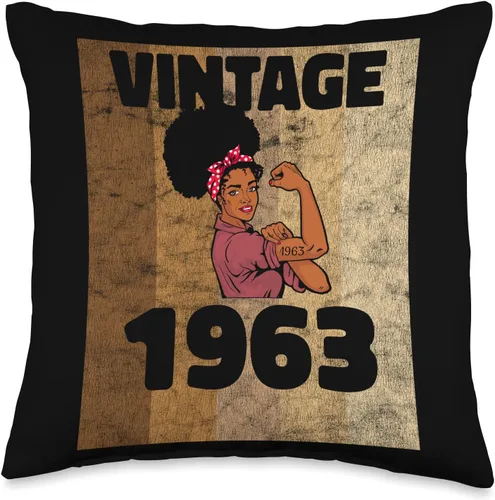 Black Pride Melanin Queen African American Gifts Vintage 1963 edición limitada 60 cumpleaños afro para niñas y mujeres, 16 x 16 pulgadas, multicolor