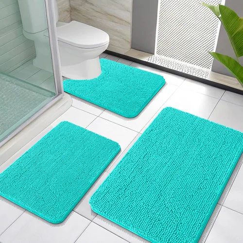 Miniatura 109 de OLANLY Juego de Alfombras de Baño de 3 Piezas, Tapetes de Baño de Chenilla Suave y Absorbente y Alfombra de Contorno en Forma de U para Inodoro