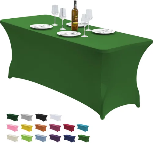Miniatura 20 de CWK - Funda de mesa de elastano elástica impermeable de 6 pies para mesas rectangulares - Mantel elástico ajustado para mesas plegables, tela Rosa