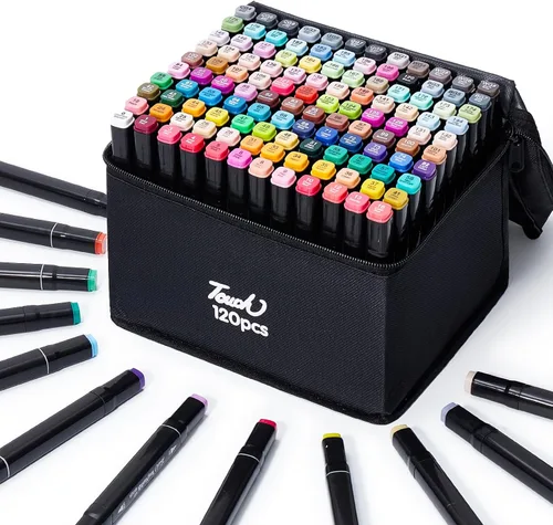 Marcadores de alcohol de 120 colores – Juego de marcadores de arte permanente de doble punta para colorear dibujo, pintura, punta fina y cincel,