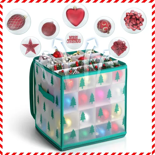 Miniatura 5 de Saintrygo 4 cajas de almacenamiento de adornos navideños con 64 compartimentos con cremallera, caja de plástico de vinilo para adornos con asas, 12