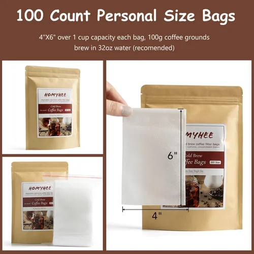 Miniatura 2 de Filtros de café frío sin ensuciar, 100 bolsas desechables de malla fina para concentrado/cafetera helada, kit de prensa francesa/fría, té caliente