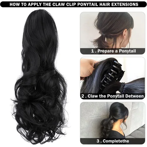 Miniatura 4 de Extensión de cola de caballo con clip de garra, extensiones de cabello ondulado de 18 pulgadas, cola de caballo larga para mujer, extensiones