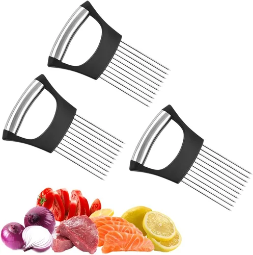 Miniatura 8 de Soporte de corte de cebolla de acero inoxidable, nuevo cortador de tomate 2025, cortador de verduras multiusos para la cocina, herramienta duradera