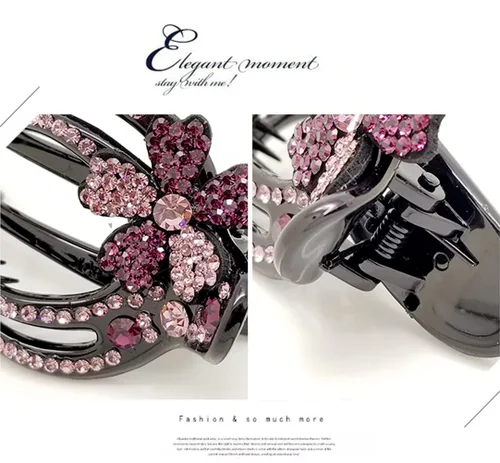 Miniatura 4 de 2 pinzas para el cabello con diamantes de imitación en forma de corazón, pasadores de cola de caballo con diseño decorativo (flor de lum -C)