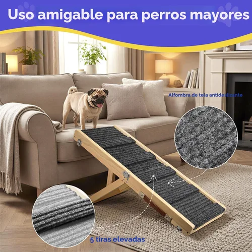 Miniatura 3 de Rampa para perros mejorada 2026 para sofá, rampa plegable para perros pequeños para sofá, 4 alturas ajustables de 13 a 21 pulgadas, escalones