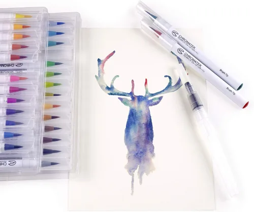 Miniatura 3 de CHROMATEK 30 bolígrafos de acuarela Bloc tutorial de 15 páginas y serie de videos en línea Puntas de pincel Calidad de artista profesional