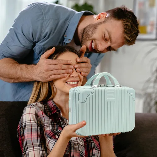 Miniatura 7 de Viaje de maquillaje para mujeres y niñas, estuche portátil impermeable para cosméticos de ABS con banda elástica y cremallera, funda rígida