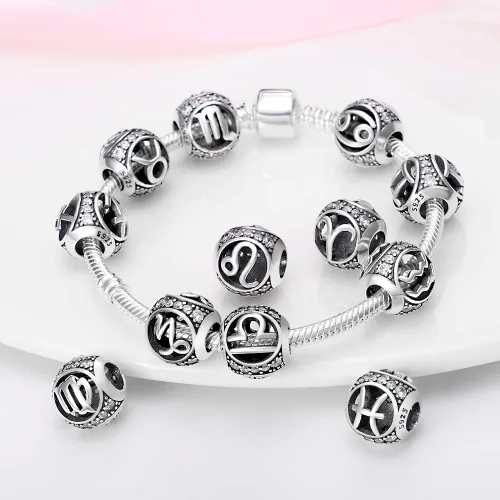 Miniatura 2 de TINSLO Zodiac Sign Bead Birthday Charms 925 Sterling Silver Birthstone Charms Fits Women's Charm Bracelet & Necklace Bangle Gifts for Girls & Friends