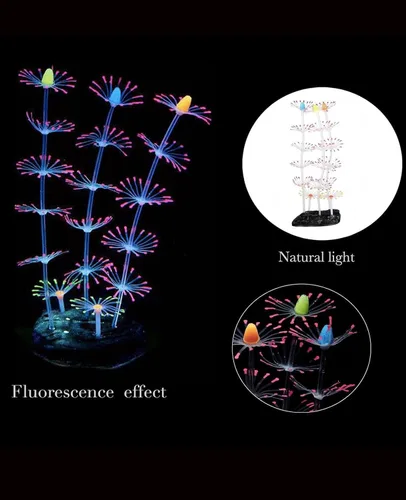 Miniatura 6 de ZtohPyo 4 piezas de decoración de pecera de acuario con efecto brillante, adorno artificial de silicona brillante, plantas de arrecife de coral