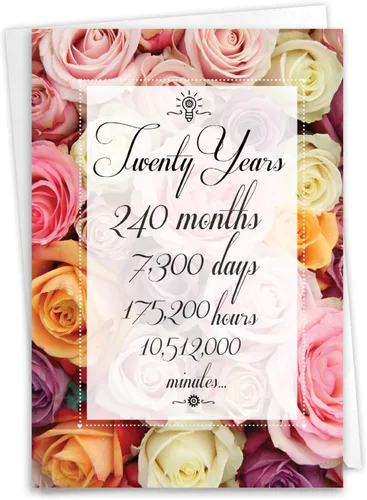 Miniatura 12 de NobleWorks Tarjeta de notas de aniversario del 20º hito con sobre, 20 años de amor, tarjeta de matrimonio para esposa, marido, parejas, conteo