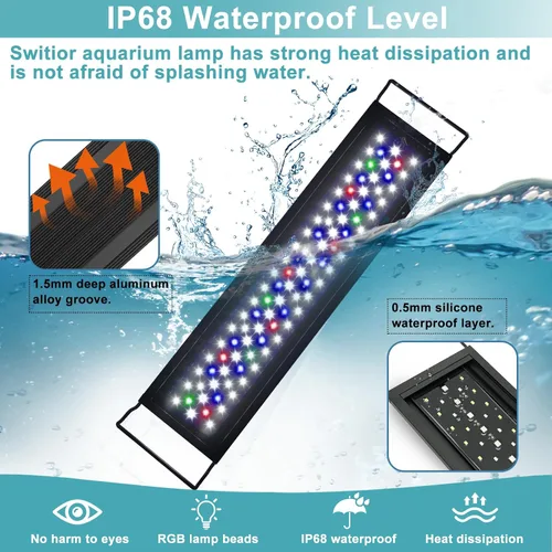 Miniatura 5 de Luz LED para acuario con encendido y apagado automático, luz de tanque de peces de espectro completo con monitor LCD, ciclo de iluminación 24/7