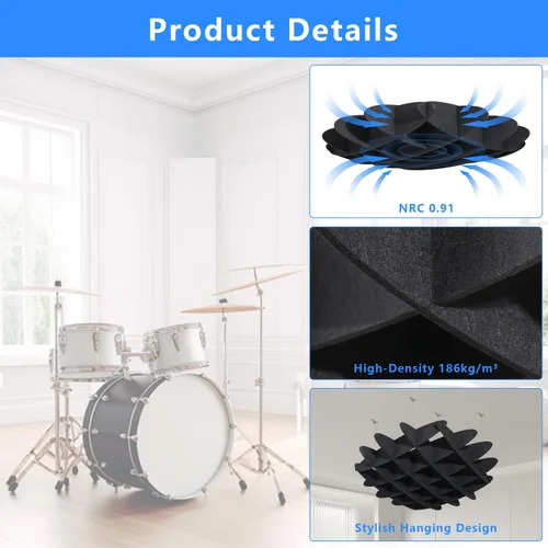 Miniatura 8 de Panel acústico de gofres para techo, paneles acústicos POOMEL absorbentes de sonido, gran panel de reducción de ruido colgante, difusores de sonido