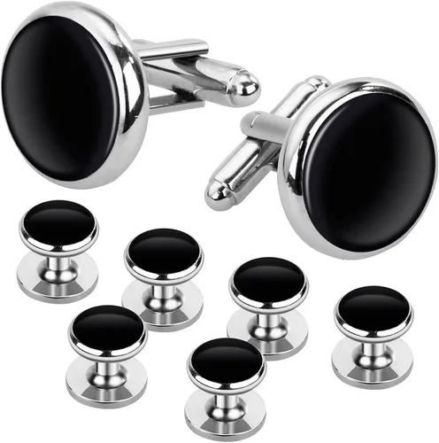 El mejor regalo para hombres, gemelos y tachuelas de Rovtop para hombre, juego de gemelos y tachuelas de camisa de esmoquin para hombres, gemelos de