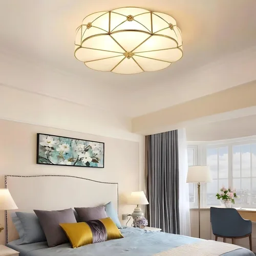 Miniatura 5 de LIGHTLAND Lámpara de Techo de Montaje al Ras de 13.8 Pulgadas, Lámpara de Techo de Latón de 3 Luces con Pantalla de Vidrio, Accesorios de Luz