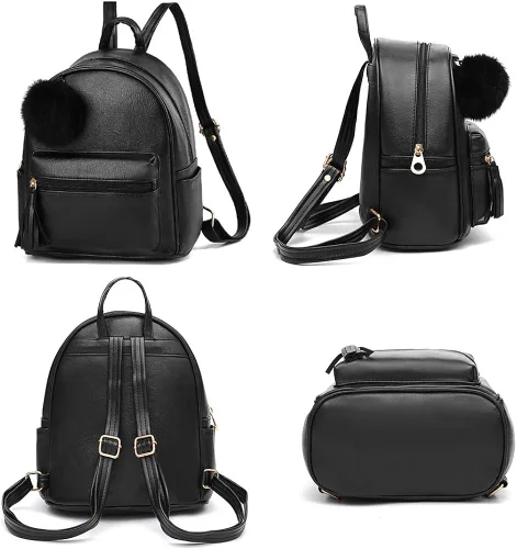 Miniatura 3 de Mini Backpack Purse for Girls Teens Women Purses PU Leather Pom Backpack Shoulder Bag with Charm Tassel