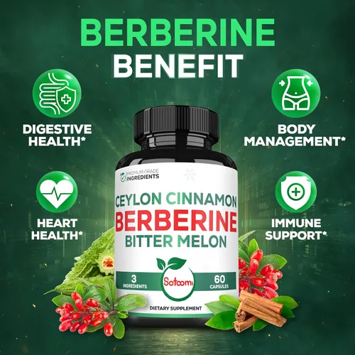 Miniatura 5 de Satoomi Suplemento de berberina con corteza de canela de Ceilán orgánica y melón amargo - 3 en 1-60 cápsulas veganas