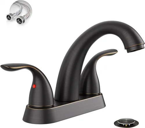 Miniatura 15 de Phiestina Centerset BF008-5-BN - Grifo de lavabo de baño de acero inoxidable de 4 pulgadas de níquel cepillado de 2 o 3 agujeros, grifo de baño de 2