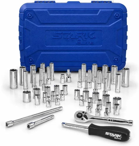 Miniatura 7 de Stark USA Llave de impacto SAE (5/16" a 3/4") y métrica (8 a 0.748 in) reversible de trinquete profunda y poco profunda, 6 puntos, trinquete, junta