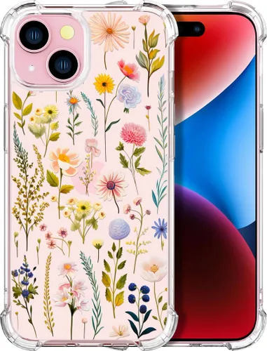 Miniatura 11 de Compatible con iPhone 14, funda transparente y bonita para mujeres y niñas, diseño floral, diseño floral femenino, funda para teléfono 14