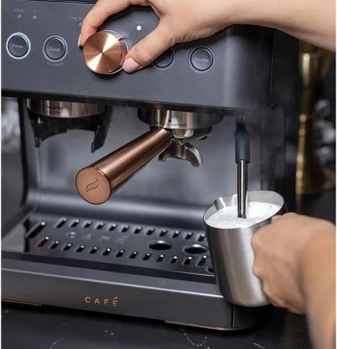 Miniatura 7 de Café Bellissimo - Máquina de café expreso semiautomática con molinillo y espumador de leche, detalles de cobre, control de aplicación WiFi, tanque