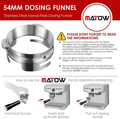 Miniatura 2 de Embudo dosificador manos libres, MATOW embudo dosificador de 54 mm con disparador para molinillo compatible con portafiltros Breville de 54 mm