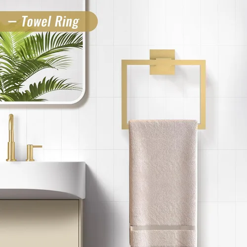 Miniatura 4 de YACVCL Juego de accesorios de baño de oro cepillado de 23.6 pulgadas, juego de 5 toalleros y soporte para baño, soporte de papel higiénico mejorado