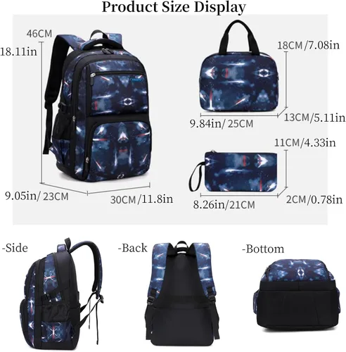 Miniatura 3 de Mochilas para niños y niñas para escuela primaria y secundaria con lonchera Galaxy Space Bookbags para niños y niñas