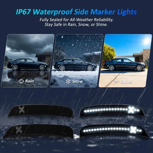 Miniatura 2 de Bestview 4 luces de posición laterales para Chrysler 300 2015-2021: luces LED blancas de parachoques delantero y trasero estilo X, lámparas