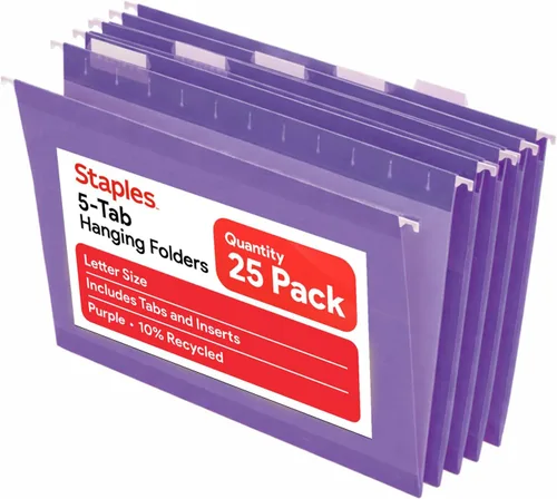 Miniatura 11 de Staples Carpetas colgantes para archivos, tamaño carta, pestañas de corte de 1/5, verde estándar, incluye pestañas e insertos de papel, paquete