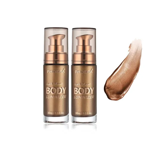 Miniatura 5 de Paquete de 2 luminizadores corporales, de alto brillo, impermeable, para el rostro, loción humectante, bronceador, base de maquillaje, bronceador