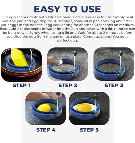 Miniatura 5 de ABAM - Anillo profesional de silicona para huevos de 4 pulgadas, molde para panqueques para sándwiches de desayuno, tortillas y más, anillo de molde
