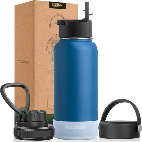 Miniatura 134 de koodee Insulated Water Bottle, 32 oz Stainless Steel Double Wall Vacuum Wide Mouth Sport Bottle with Leakproof Spout Lid (Navy)