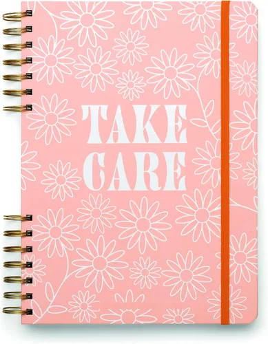 DesignWorks Ink Pink Take Care - Cuaderno de atención plena en espiral, diario guiado de gratitud y bienestar, planificador diario sin fecha con