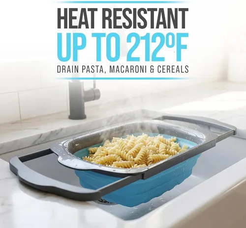 Miniatura 7 de Comfify Colador de cocina grande XL – Colador plegable de silicona sobre el fregadero con asas extensibles – Uso con pasta, frutas, bayas y verduras