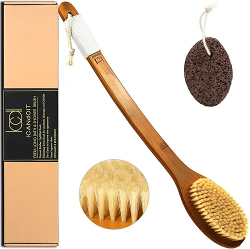Miniatura 10 de ICANdOIT - Cepillo de baño de mango largo antideslizante de cerdas de jabalí natural de 17.71 pulgadas, limpiador de ducha con mango doblado