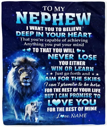 Miniatura 19 de Manta personalizada con texto en inglés «To My Nephew from Aunt Auntie Uncle You Will Never Lose Lion Nephew, cumpleaños, graduación, Navidad, manta