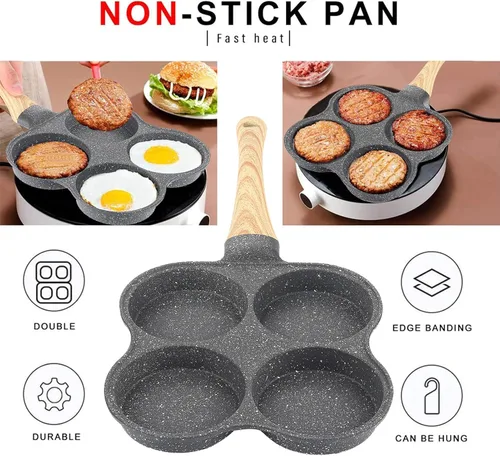 Miniatura 2 de 143 Sartén antiadherente de 4 agujeros para huevos de 4 tazas, revestimiento de huevos, compatible con todas las fuentes de calor, para hamburguesas