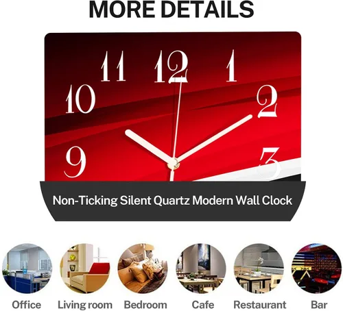 Miniatura 5 de ArtSocket Reloj de pared de madera silencioso sin tictac, rojo, negro y blanco, línea abstracta moderna, onda cuadrada, relojes de pared decorativos